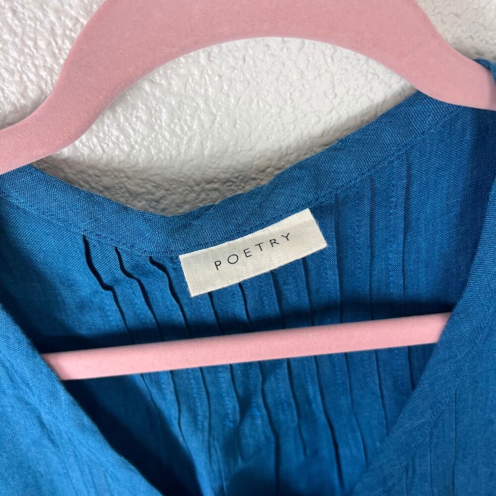 Poetry Blue Linen Button Front Dress Size US 2 - Picture 3 of 7